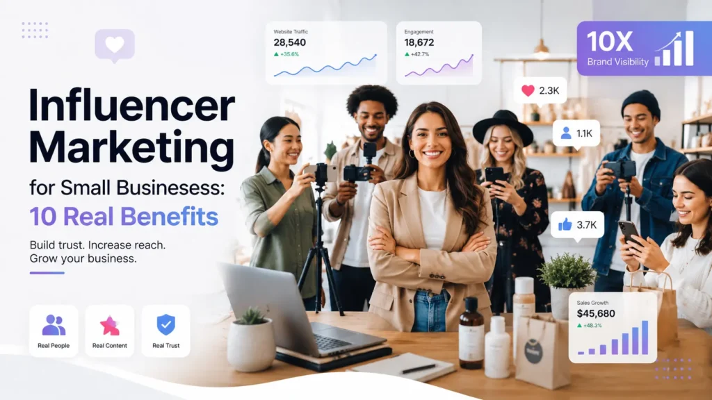 Small business owner collaborating with social media influencers to grow brand awareness and sales