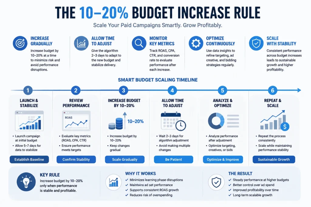10 to 20 percent budget increase rule for scaling paid advertising campaigns