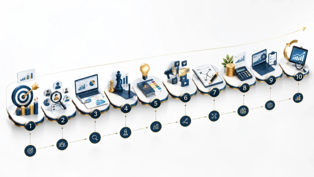 10 step marketing planning process from goals and research to KPI optimization